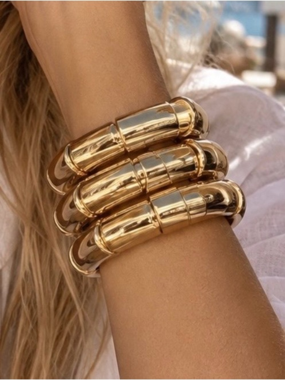 NWT | Piper K Gold Bamboo Statement Stretch Bracelet Set